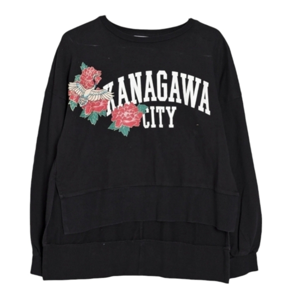 ZARA 2017 Kanagawa City JAPAN Black Oversized Sweatshirt S Small Top Hi Low - Picture 2 of 12